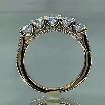 New Trendy 5 Round AAA+ Cubic Zirconia Diamonds Stylish Delicate Luxury Ring - The Jewellery Supermarket